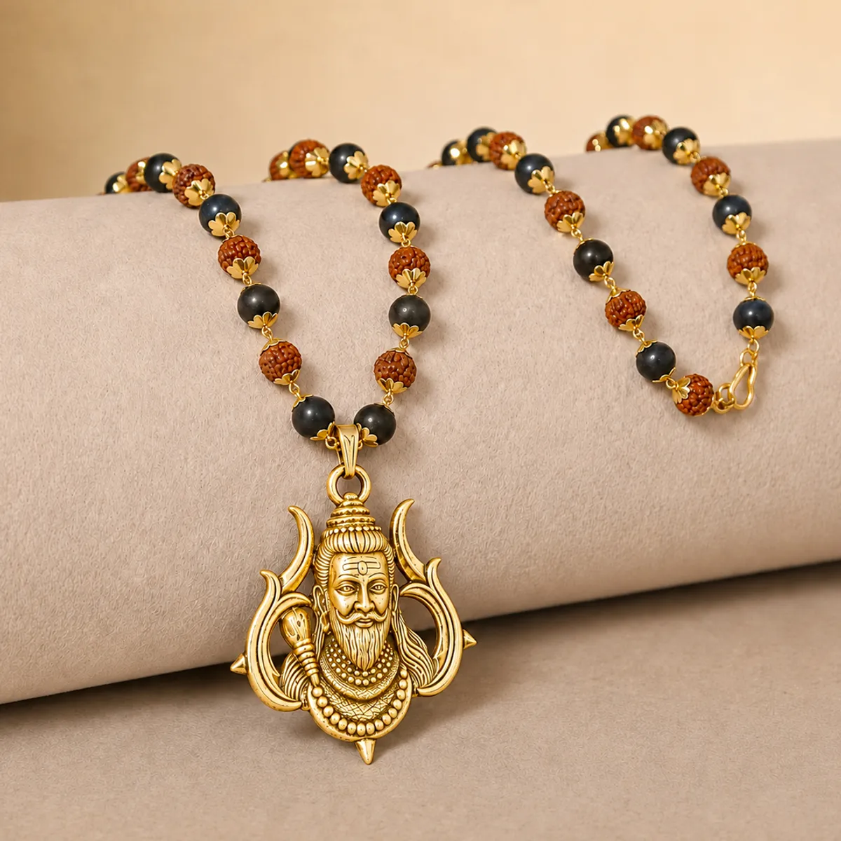 Rudraksha Karungali Mala with Shiva Trishul Pendant - Sacred Protection Jewelry